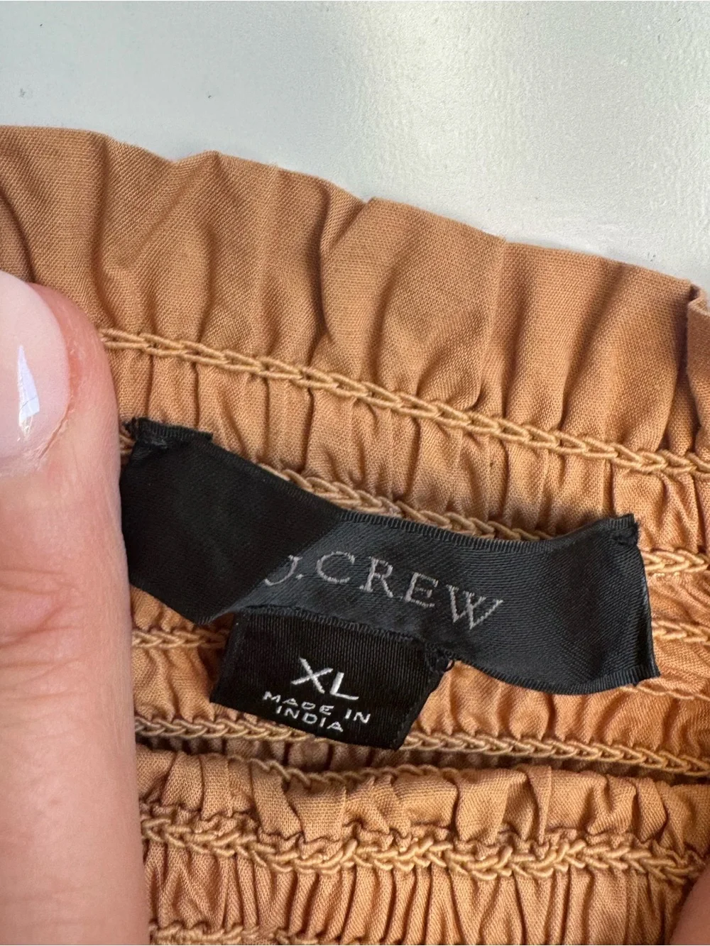 J.Crew Puff-Sleeve Smocked 100% Cotton Poplin Top tan Carmel‎ women xl cottage